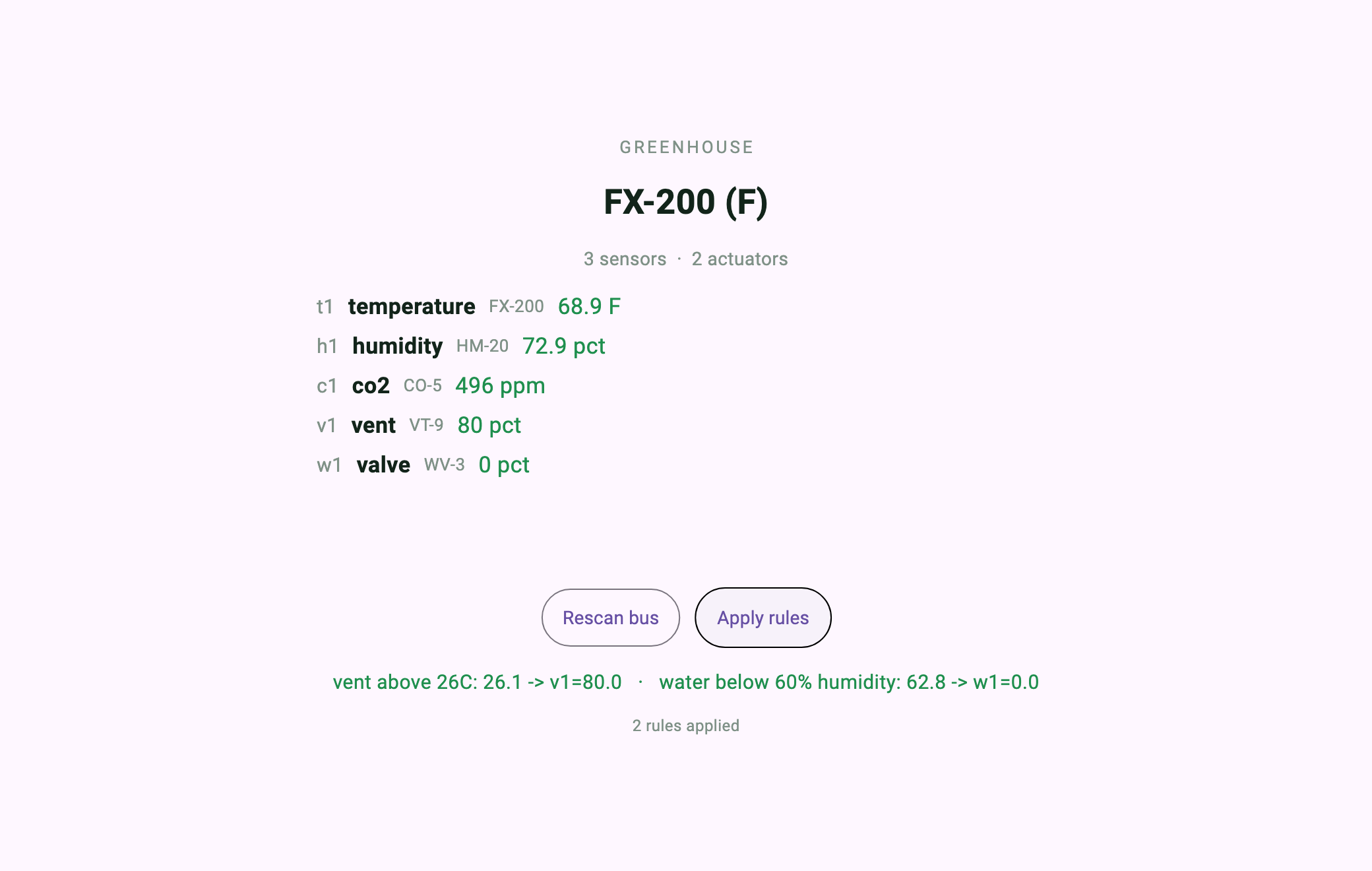 同じ規則がそのまま発動 — 26.1 度で v1=80%。画面の温度計は華氏（68.9 F）で表示