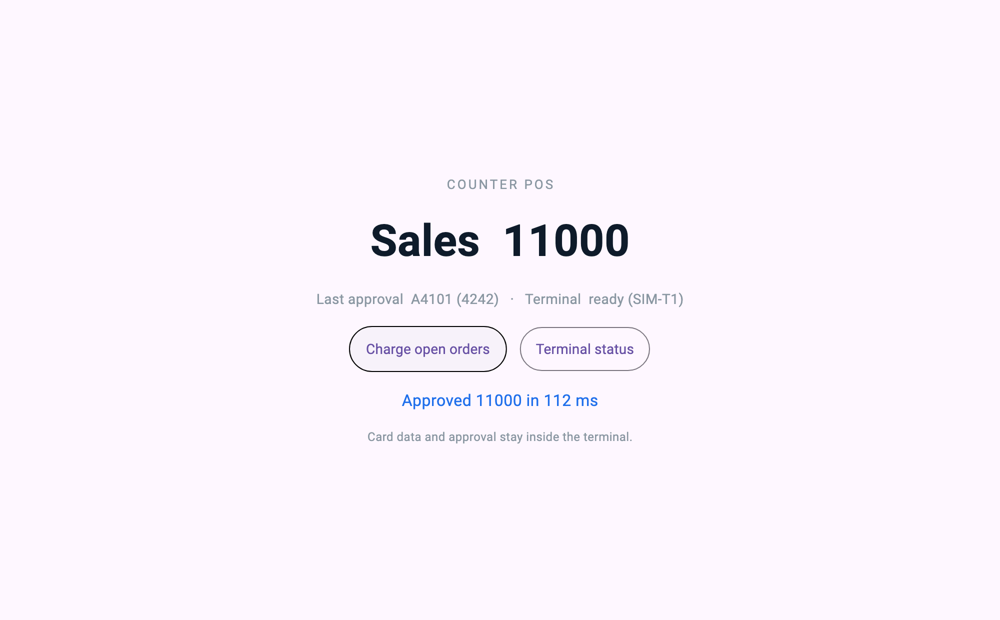 Counter POS — 승인 A4101, 매출 11000, 왕복 112 ms