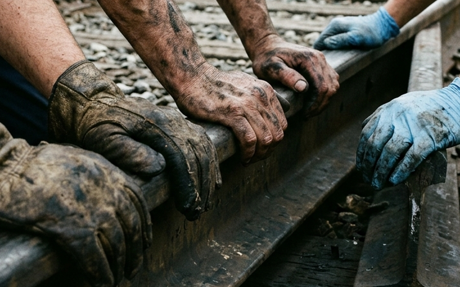 Two people's hands on the same rail